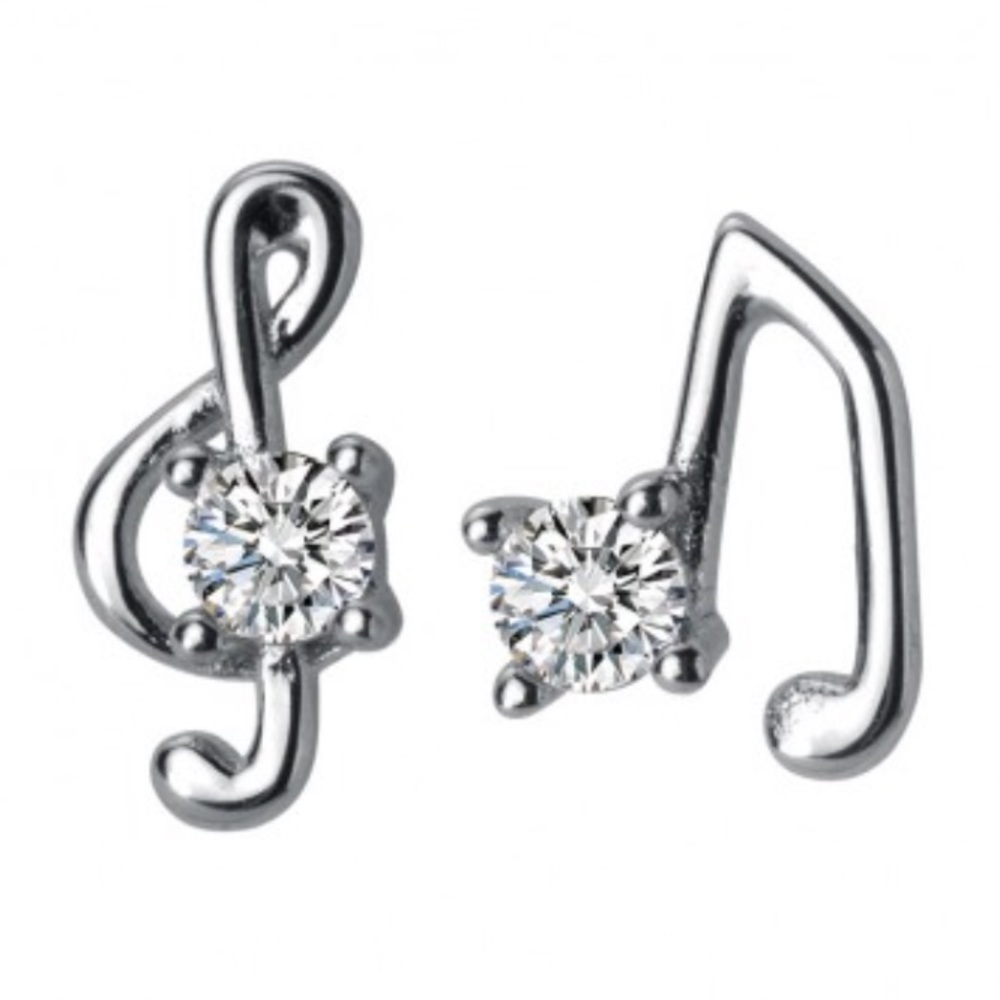 Silver Music Note Earrings Sterling Asymmetrical